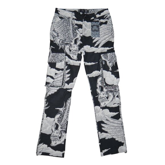 Rebel Vengeance Winged Skull Tapestry Cargo Pants Size 34x32 Goth Streetwear - Picture 1 of 13